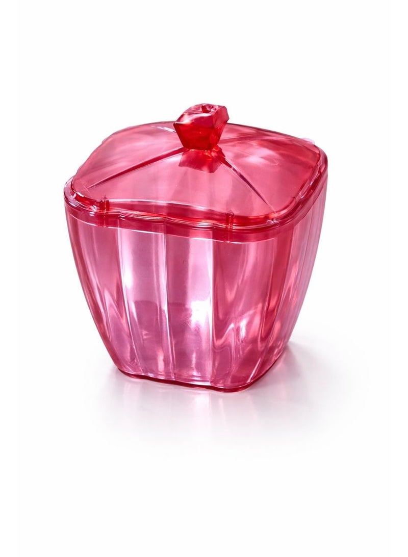Acrylic Crystal-Look Sugar Bowl & Candy Jar - Multipurpose Serving Container with Lid & Diamond Knob for Sweets, Nuts & Spices - Ruby Red - Image 1